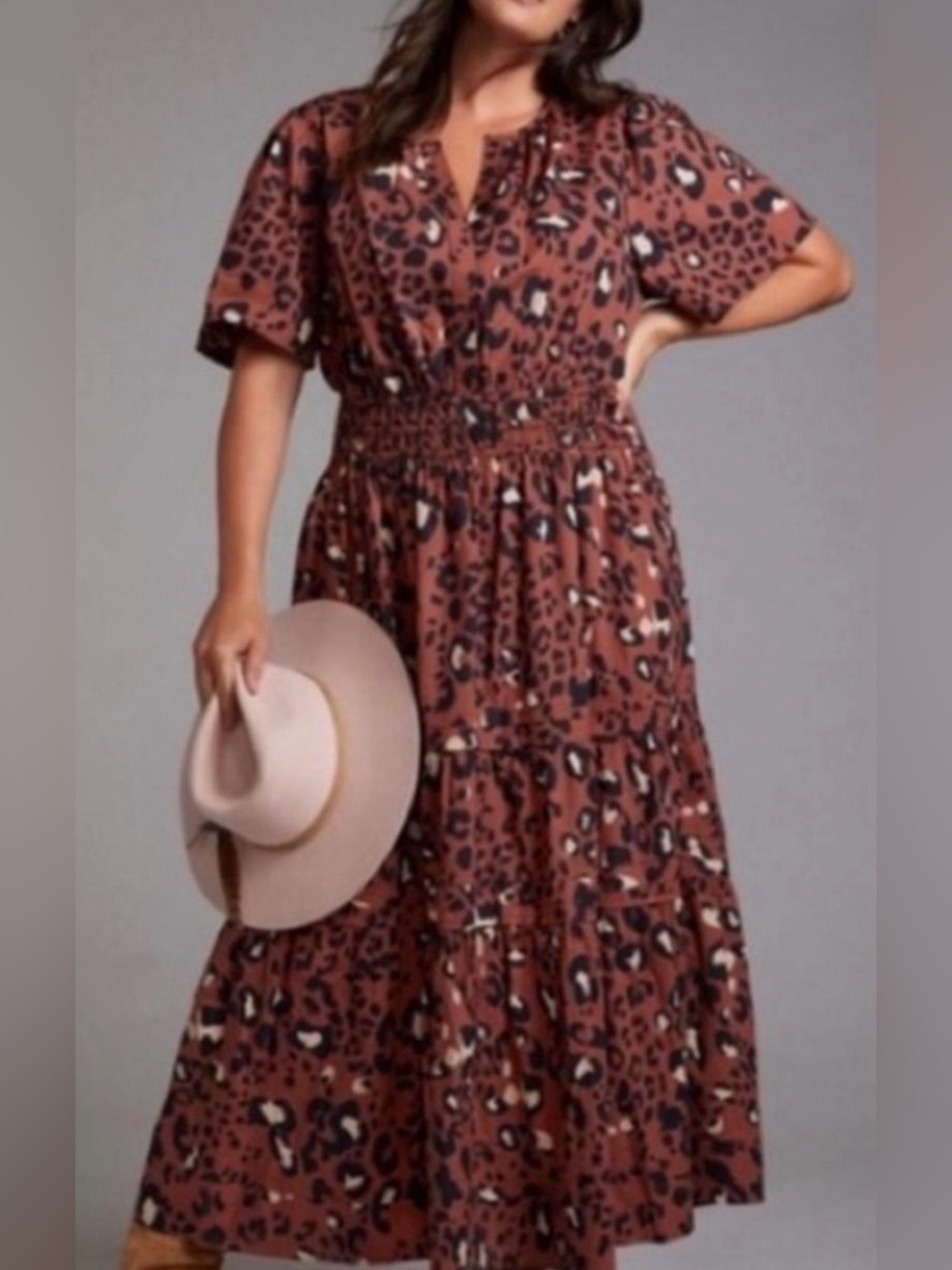 NWOT Maeve Anthropologie Rust Leopard-Print midi Dress x-small elastic waist